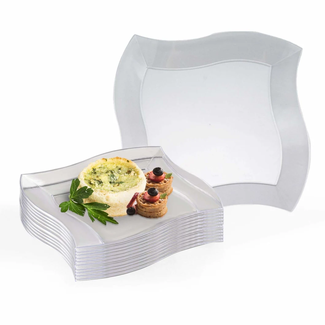 Disposable Plastic Dinner Plate, Heavy Duty Fancy Wave Design, Reusable