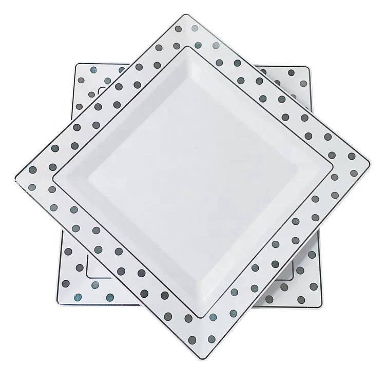10" Wedding Party Square Disposable Plastic Plates Heavy Duty Dinner Plates