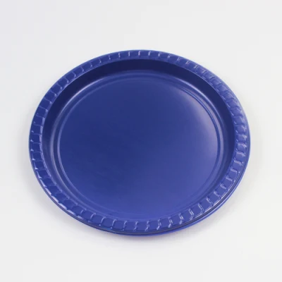 Heißer Verkauf Großhandel Kunststoff Einweg PS blau bunte runde Platte für Party oder Abendessen