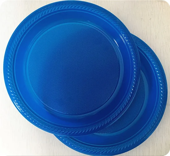 Blaue 7-Zoll-Einweg-Fast-Food-Teller aus Kunststoff, rund, für Geburtstag, Hochzeit, Party