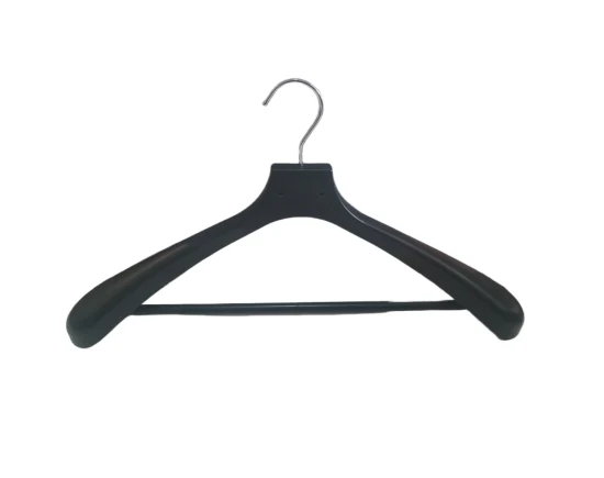 Kostenloses Logo im Lieferumfang enthalten. PS-Kleiderbügel aus schwarzem Kunststoff für Hosen und Kleidungsstücke