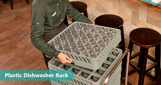 Gewerblicher Wäscheständer aus graubraunem Kunststoff mit 25 Fächern für Glas