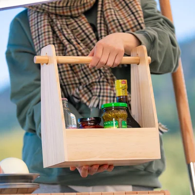 Outdoor Tragbare Lebensmittel Box Massivholz Küche Gewürz Lagerung Rack Camping Picknick Korb